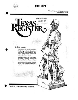 Primary view of object titled 'Texas Register, Volume 1, Number 47, Pages 1607-1628, June 18, 1976'.