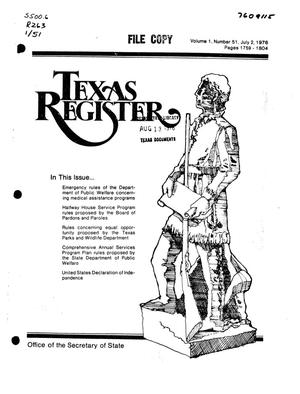 Texas Register, Volume 1, Number 51, Pages 1759-1804, July 2, 1976