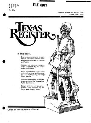 Primary view of object titled 'Texas Register, Volume 1, Number 56, Pages 1979-2016, July 20, 1976'.