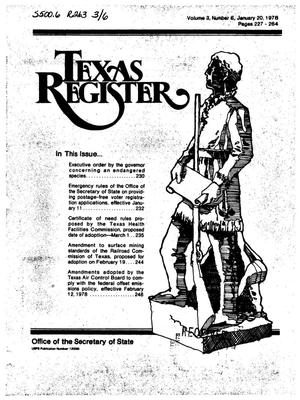 Texas Register, Volume 3, Number 6, Pages 227-264, January 20, 1978