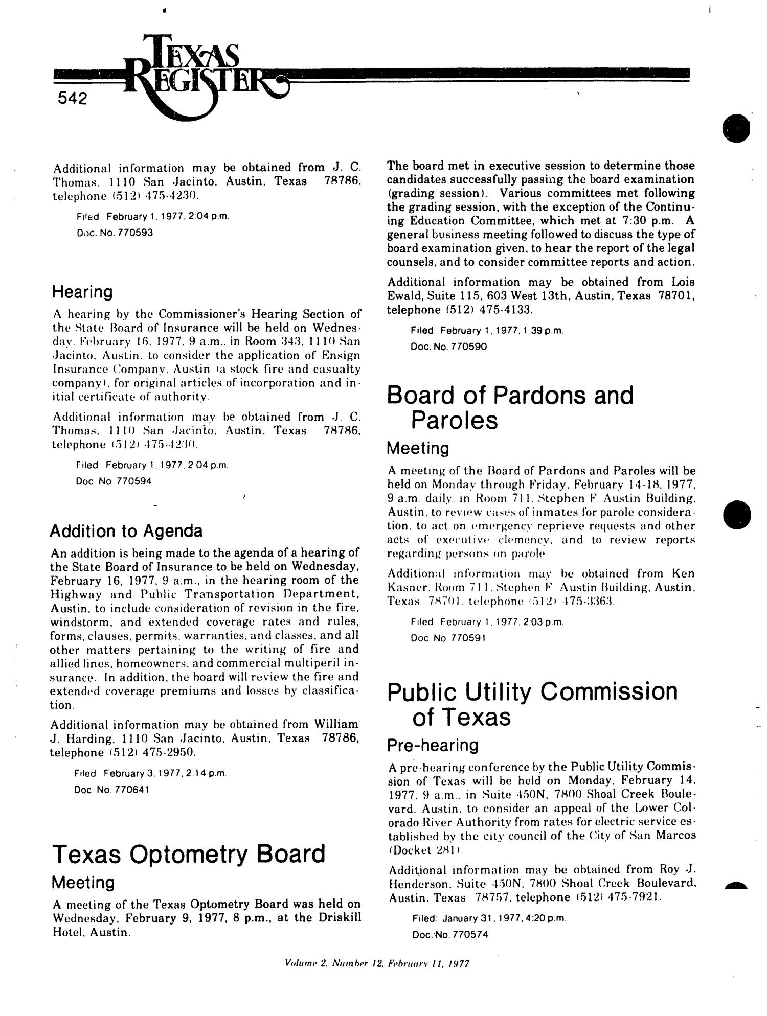 Texas Register, Volume 2, Number 12, Pages 507-562, February 11, 1977
                                                
                                                    542
                                                