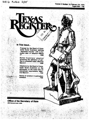 Texas Register, Volume 3, Number 15, Pages 695-708, February 24, 1978