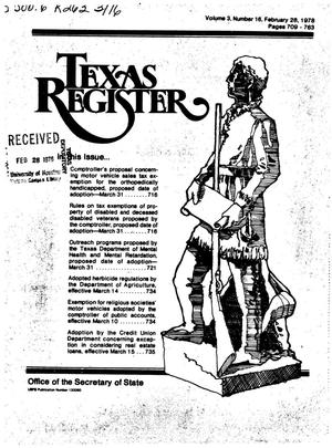 Texas Register, Volume 3, Number 16, Pages 709-763, February 28, 1978