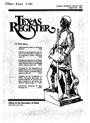 Texas Register, Volume 3, Number 31, Pages 1525-1555, April 25, 1978