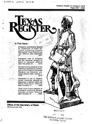Texas Register, Volume 3, Number 74, Pages 3467-3496, October 3, 1978