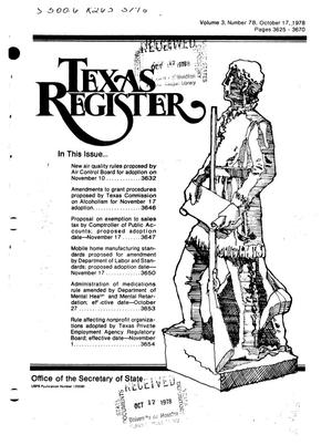 Texas Register, Volume 3, Number 78, Pages 3625-3670, October 17, 1978
