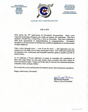 [Letter from Cleveland Mayor Jill Barnett Kirkonis]