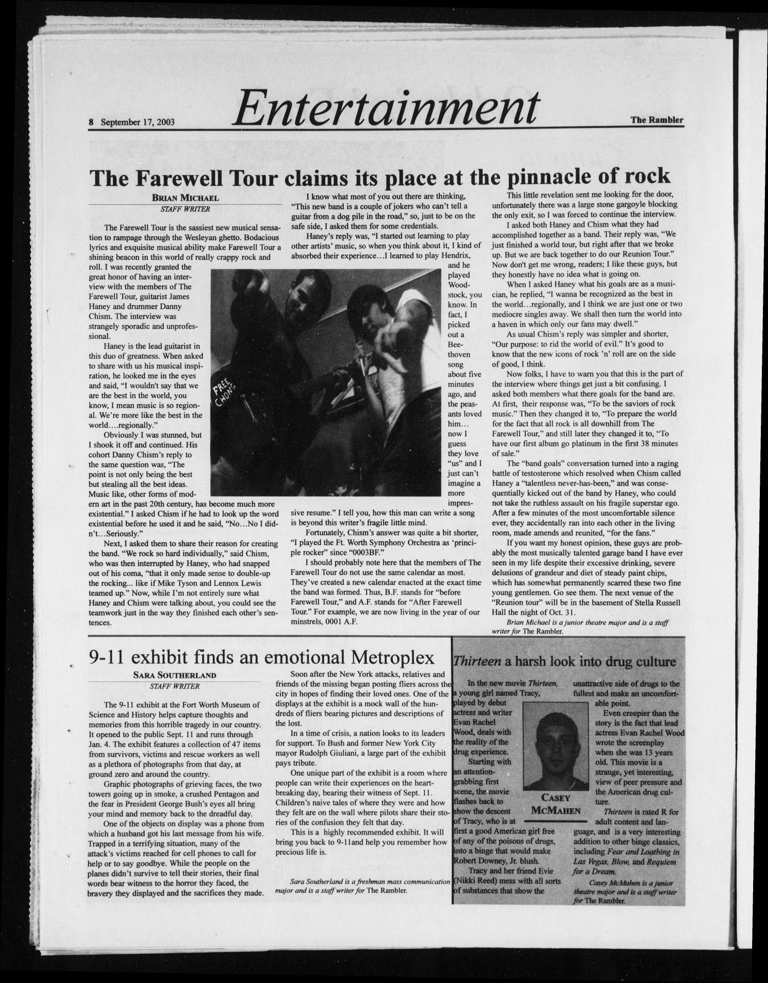 The Rambler (Fort Worth, Tex.), Vol. 90, No. 2, Ed. 1 Wednesday, September 17, 2003
                                                
                                                    [Sequence #]: 8 of 8
                                                