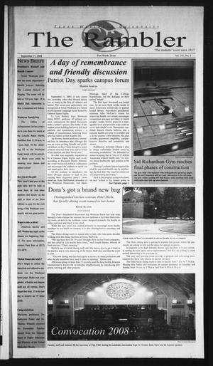 Primary view of object titled 'The Rambler (Fort Worth, Tex.), Vol. 101, No. 3, Ed. 1 Wednesday, September 17, 2008'.