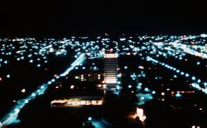 [View of TWU at night, facing south]