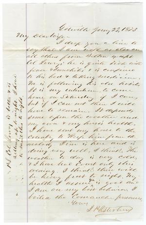 [Letter from John Patterson Osterhout to Junia Roberts Osterhout, January 23, 1873]