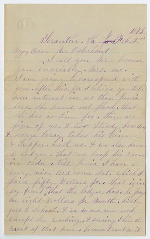 Primary view of object titled '[Letter from Sarah Hartly to John Patterson Osterhout, February 2, 1873]'.
