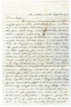 [Letter from John Patterson Osterhout to Junia Roberts Osterhout, September 14, 1878]