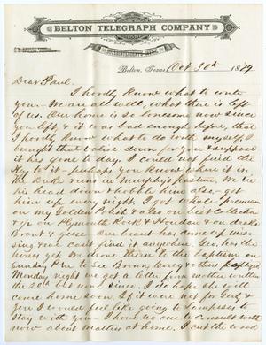 [Letter from John Patterson Osterhout to Paul Osterhout, October 30, 1879]