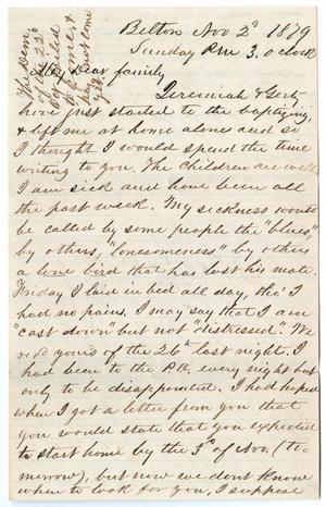 [Letter from John Patterson Osterhout to Junia Roberts Osterhout and Family, November 2, 1879]