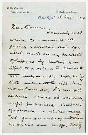 Primary view of object titled '[Letter from E. B. Convers to his Cousin, August 15, 1884]'.