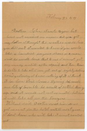 Primary view of object titled '[Letter from Sarah Osterhout to John Patterson Osterhout, February 23, 1899]'.