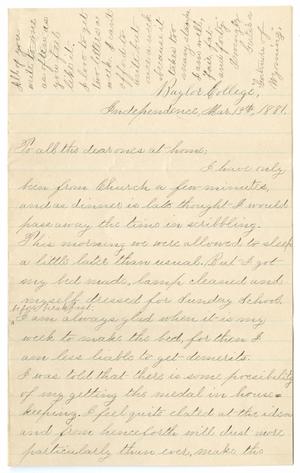[Letter from Gertrude Osterhout to Osterhout Family, March 13, 1881]
