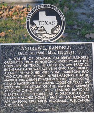 Primary view of object titled '[Texas Historical Commission Marker: Andrew L. Randell]'.