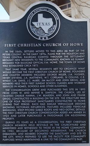 [Texas Historical Commission Marker: First Christian Church of Howe]