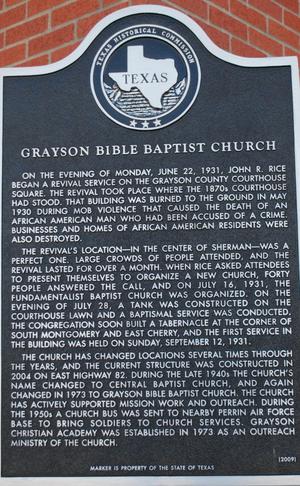 [Texas Historical Commission Marker: Grayson Bible Baptist Church]