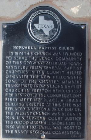 [Texas Historical Commission Marker: Hopewell Baptist Church]