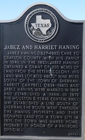 [Texas Historical Commission Marker: Jabez and Harriet Haning]