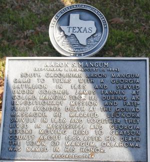 [Texas Historical Commission Marker: Aaron S. Mangum]