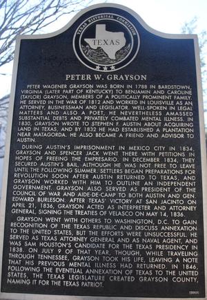 [Texas Historical Commission Marker: Peter W. Grayson]