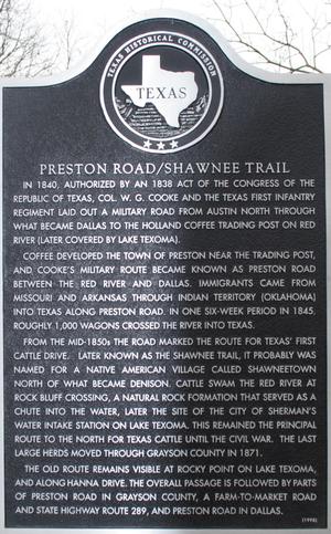Texas Historical Commission Marker Preston Road Shawnee Trail The