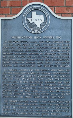 [Texas Historical Commission Marker: Washington Iron Works, Inc.]