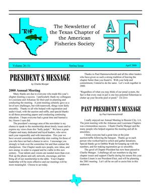Primary view of object titled 'The Newsletter of the Texas Chapter of the American Fisheries Society, Volume 26, Number 1, Spring 2000'.