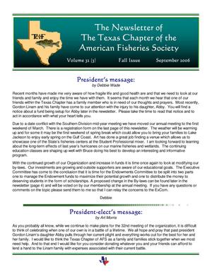 The Newsletter of the Texas Chapter of the American Fisheries Society, Volume 32, Number 3, 2006