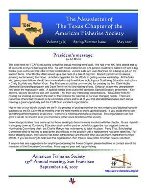 The Newsletter of the Texas Chapter of the American Fisheries Society, Volume 33, Number 1, 2007