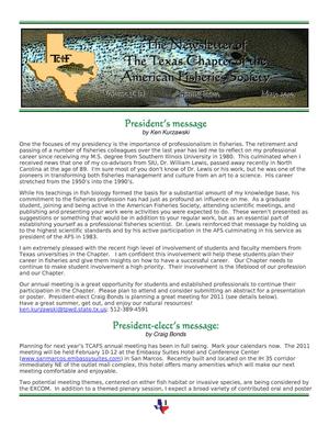 Primary view of object titled 'The Newsletter of the Texas Chapter of the American Fisheries Society, Volume 36, Number 2, Spring 2010'.