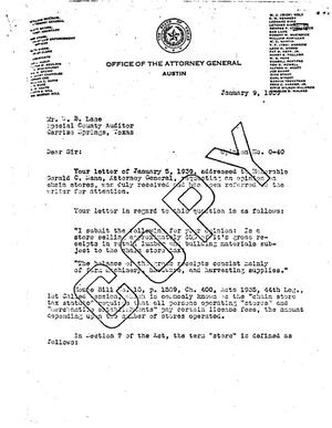Primary view of object titled 'Texas Attorney General Opinion: O-40'.