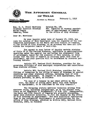 Primary view of object titled 'Texas Attorney General Opinion: O-181'.