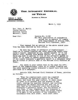 Primary view of object titled 'Texas Attorney General Opinion: O-236'.