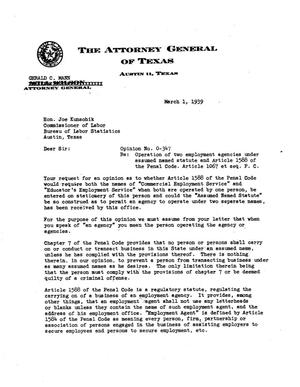 Texas Attorney General Opinion: O-347