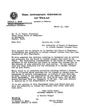 Primary view of object titled 'Texas Attorney General Opinion: O-392'.