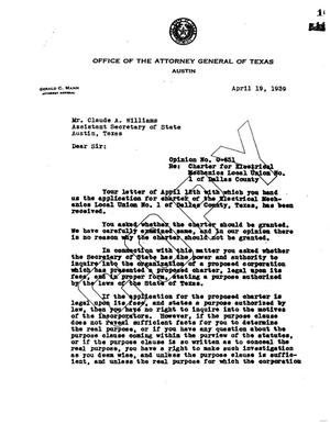 Texas Attorney General Opinion: O-631