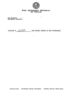 Primary view of object titled 'Texas Attorney General Opinion: O-765'.