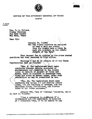 Texas Attorney General Opinion: O-1061