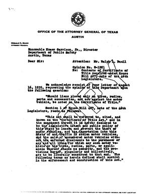 Primary view of object titled 'Texas Attorney General Opinion: O-1281'.