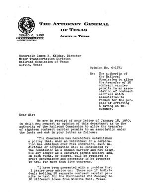 Texas Attorney General Opinion: O-1871