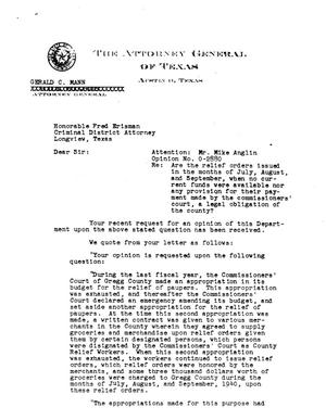 Primary view of object titled 'Texas Attorney General Opinion: O-2880'.