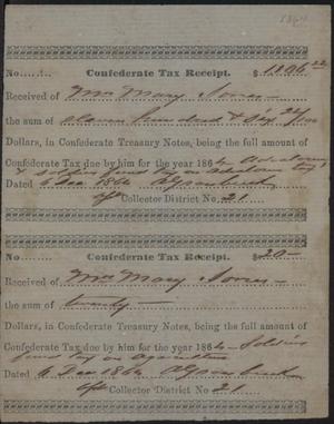 Primary view of object titled 'Confederate tax receipts for Mary Jones, signed in 1864'.