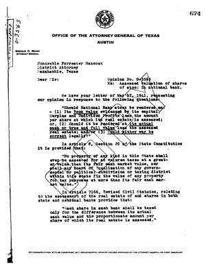 Primary view of object titled 'Texas Attorney General Opinion: O-3563'.
