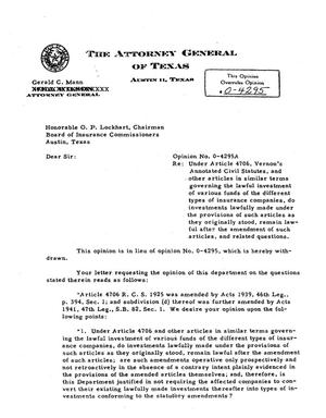 Texas Attorney General Opinion: O-4295A