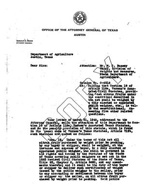 Primary view of object titled 'Texas Attorney General Opinion: O-4512'.